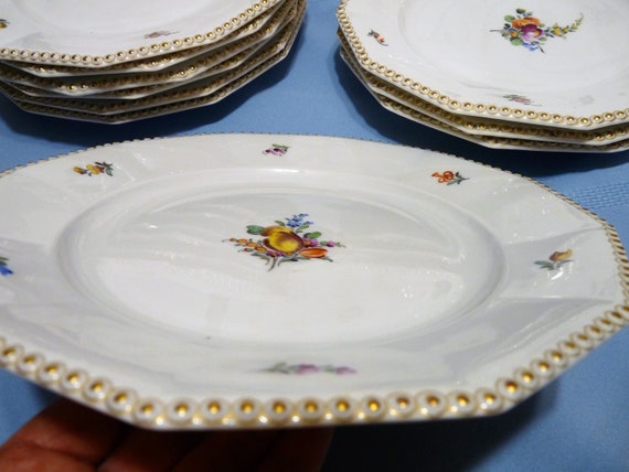 Dodecagon shape 9.75 DINNER LUNCHEON PLATE #982 Choose Assorted Hand-Painted Flower Decor Nymphenburg Bavaria Perl Gold Trim Pearl