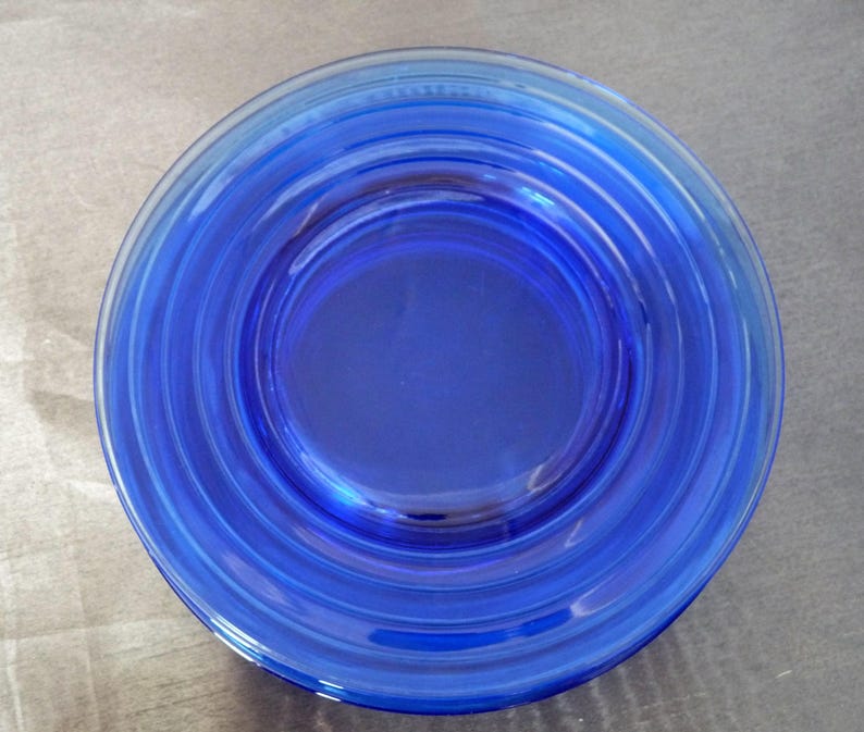 Hazel Atlas Glass Company SET 4 or SET 6-8 Luncheon Sandwich Plates Cobalt Blue Depression Glass MODERNTONE pattern
