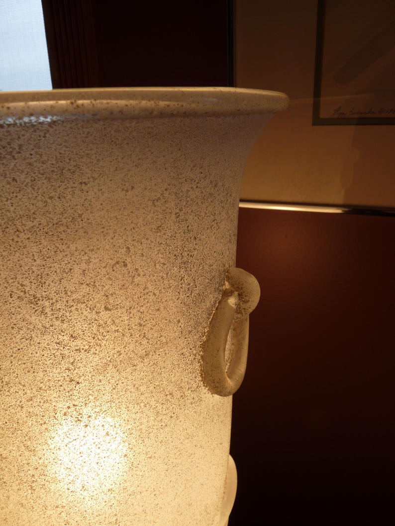 Italia, Seguso Vetri D'Arte, firmada - Par - Lámparas de mesa MURANO Campana de 58 cm de altura con cristal blanco esmerilado Corroso imagen 9