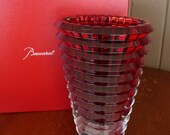 Baccarat, France - 9.25 quot (24cm) Tall Modern Sculptural Large OVAL quot EYE quot VASE in Red Crystal with Original Box