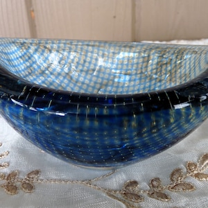 signerad Orrefors, Sverige - Sven Palmquist Glas - Liten "Kraka" KANOTSKÅL Mid-Century Modern