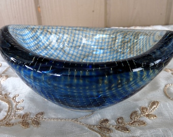 signed Orrefors, Sweden - Sven Palmquist Glass - Small "Kraka" CANOE BOWL Mid-Century Modern