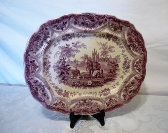 Staffordshire T. Mayer - Stoke on Trent, England - the rare MOGUL SCENERY Purple Transfer - 13 inch Showcase Display Platter
