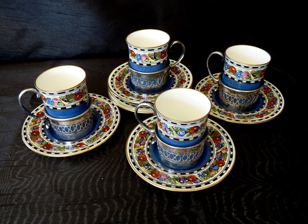 Wedgwood England Pattern X9816 SET 4 Demitasse Espresso Cup and Saucer ...