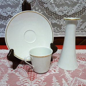 KPM Berlin, Germany - Urania Gold - CHOICE: Coffee Cup & Saucer Set OR 6.75&quot; Candlestick - Orb and Blue Sceptre marks