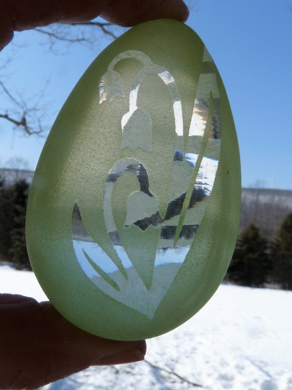 若者に人気のブランド Pilgrim Art Glass - Small Egg Shaped ETCHED Tulip FLOWERS 絵画