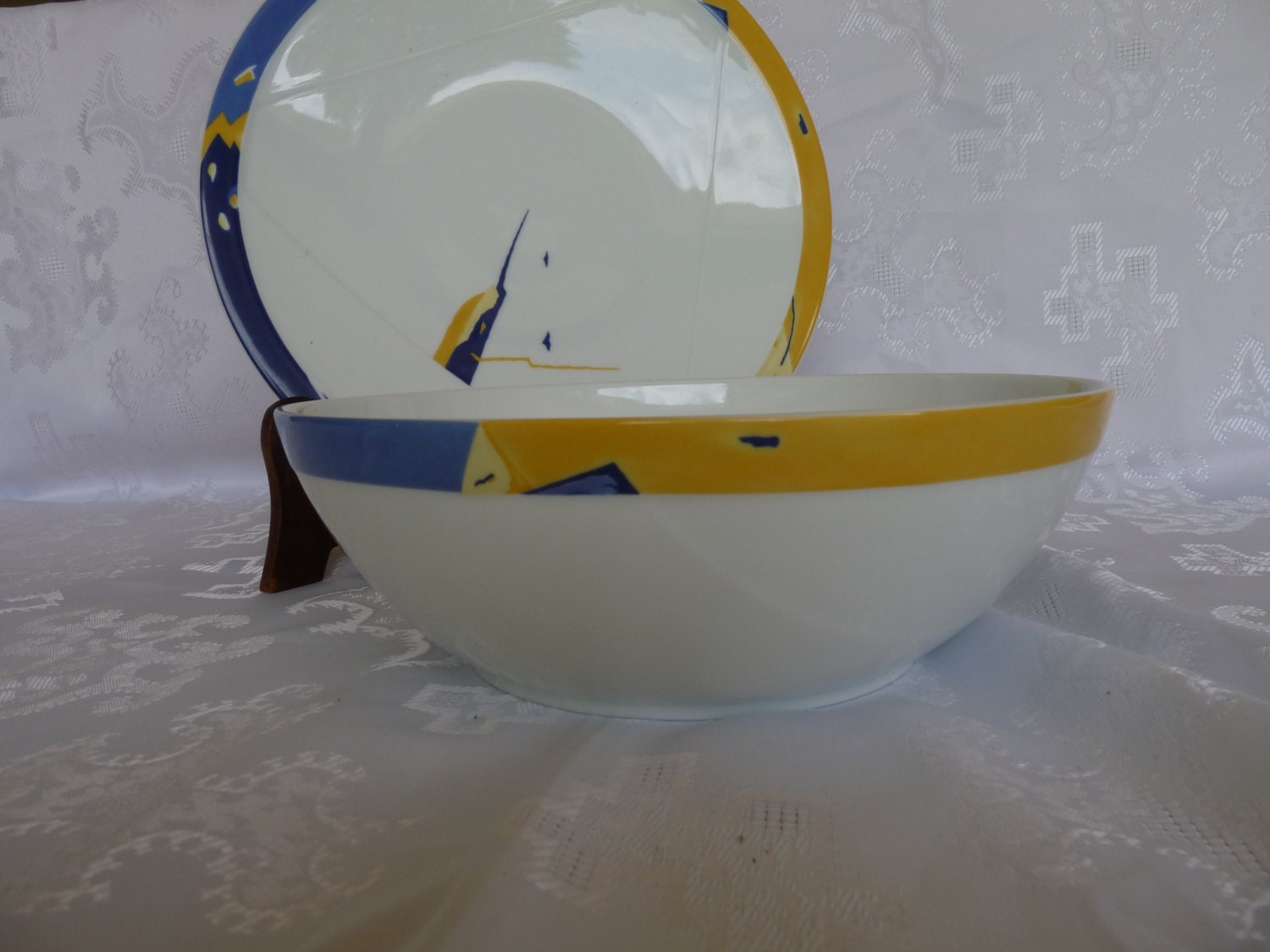 Bernardaud Limoges France  - discontinued Trianne NIL pattern - 10" Large SERVING Salad Bowl & 12" Service Chop Plate CHARGER