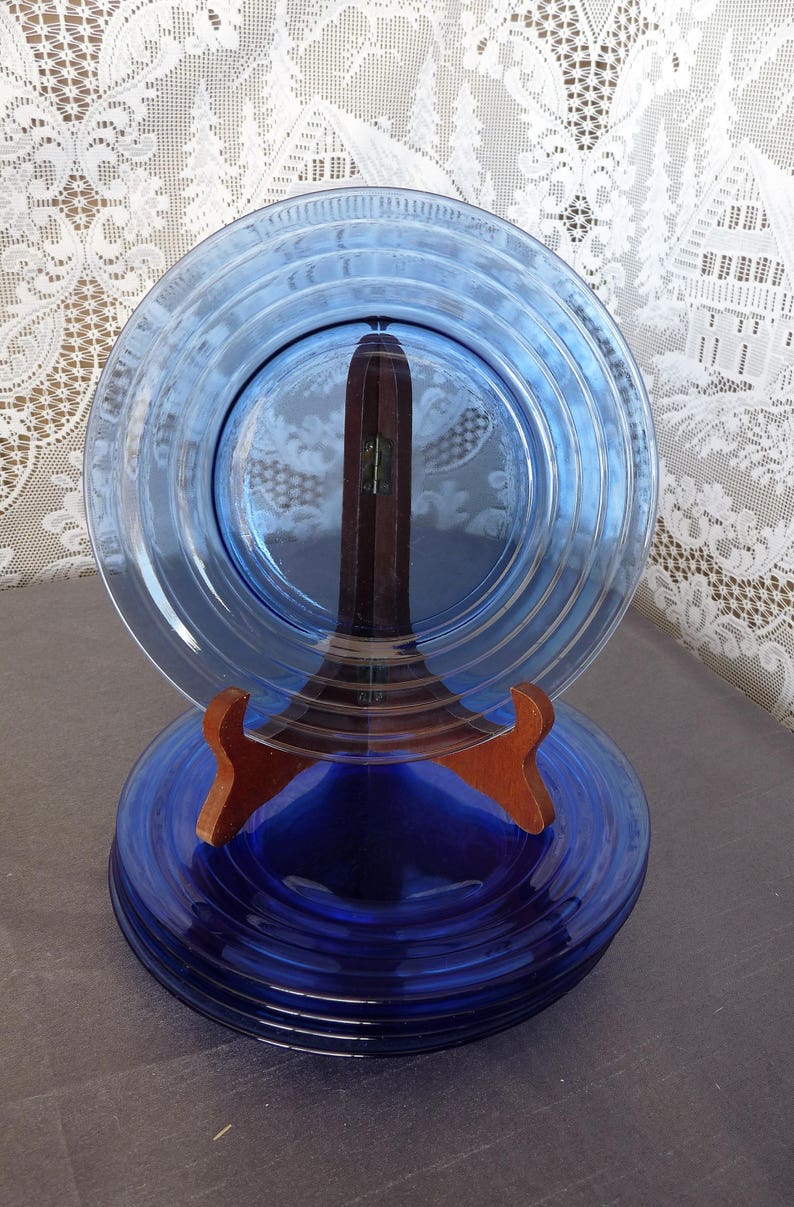 Hazel Atlas Glass Company SET 4 or SET 6-8 Luncheon Sandwich Plates Cobalt Blue Depression Glass MODERNTONE pattern