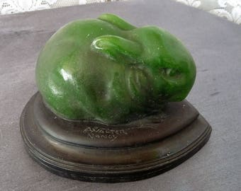 Max Blondat (French, 1872-1925) and Almeric Walter (French, 1870-1959) Nancy Daum GREEN RABBIT PAPERWEIGHT Circa 1920's