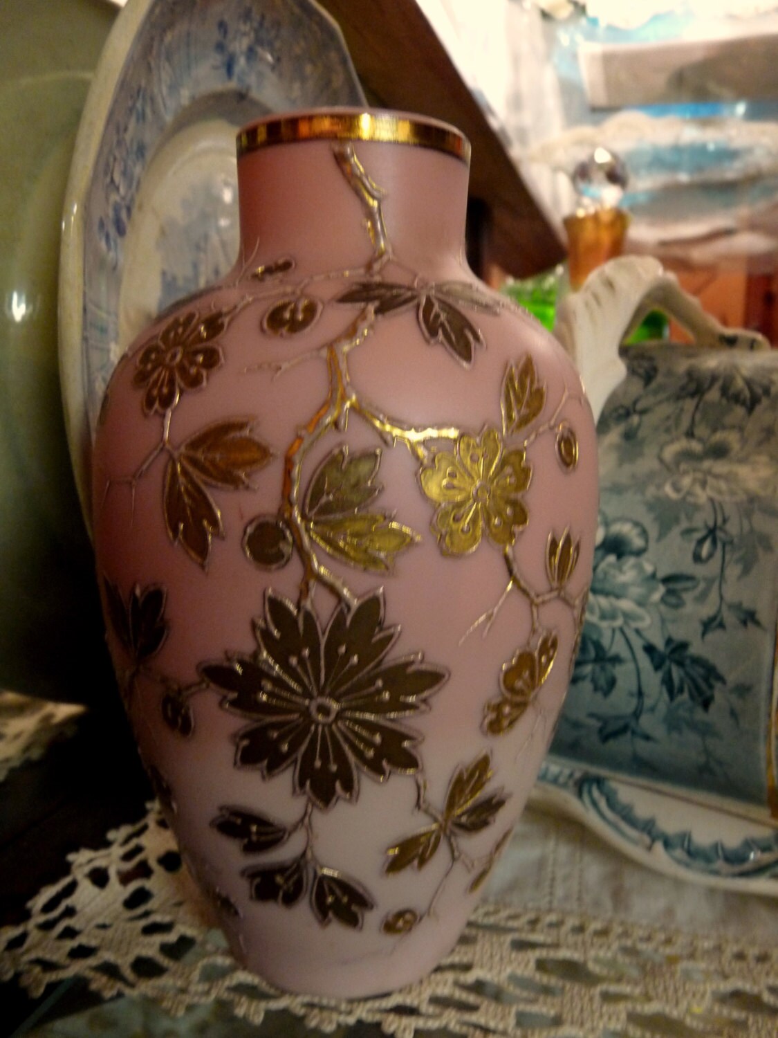 Signed Pk Poschinger Krystallie Antique Art Nouveau Matte Cased Pink Glass Vase