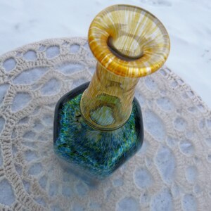 Exquisite signed B. VALLIEN for Kosta Boda  Art Collection Glass - part of the Antikva Series - Hexagon shape - Yellow and Blue BOTTLE VASE