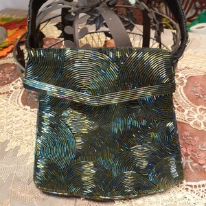 Gorgeous, Vintage - Beaded Clutch / Evening Bag / Theatre Bag / Wedding Purse - Shell design pattern Black Tube Opaque Beads