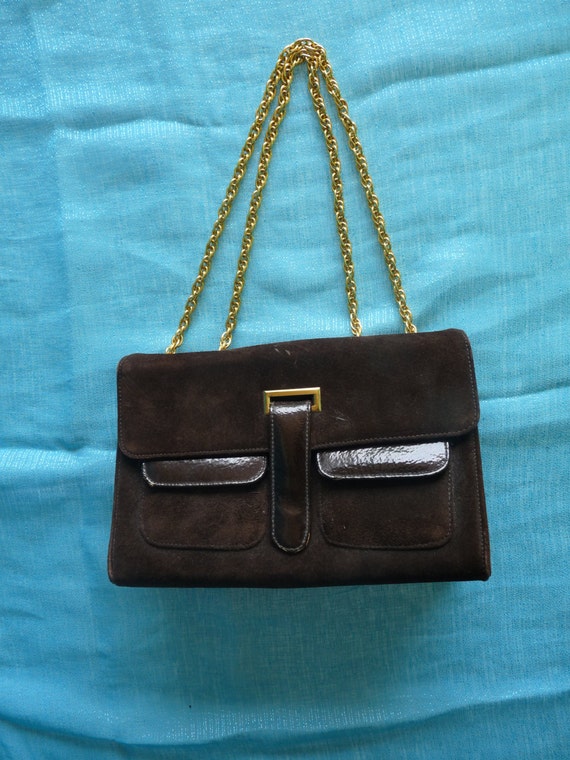 BLOCK Small BROWN SUEDE Evening Bag Baguette Purs… - image 1
