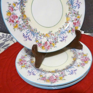 Royal Worcester, England ONE or SET 4 - Dinner Plate(s) or Salad Plate(s) in the Z502-1 JUNE pattern w/ Turquoise edging & Flowers image 3