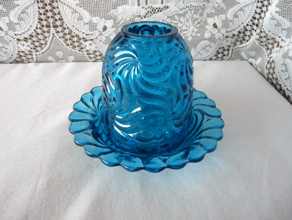 BACCARAT France Exquisite Blue Crystal Glass Floral Swirl rosaces