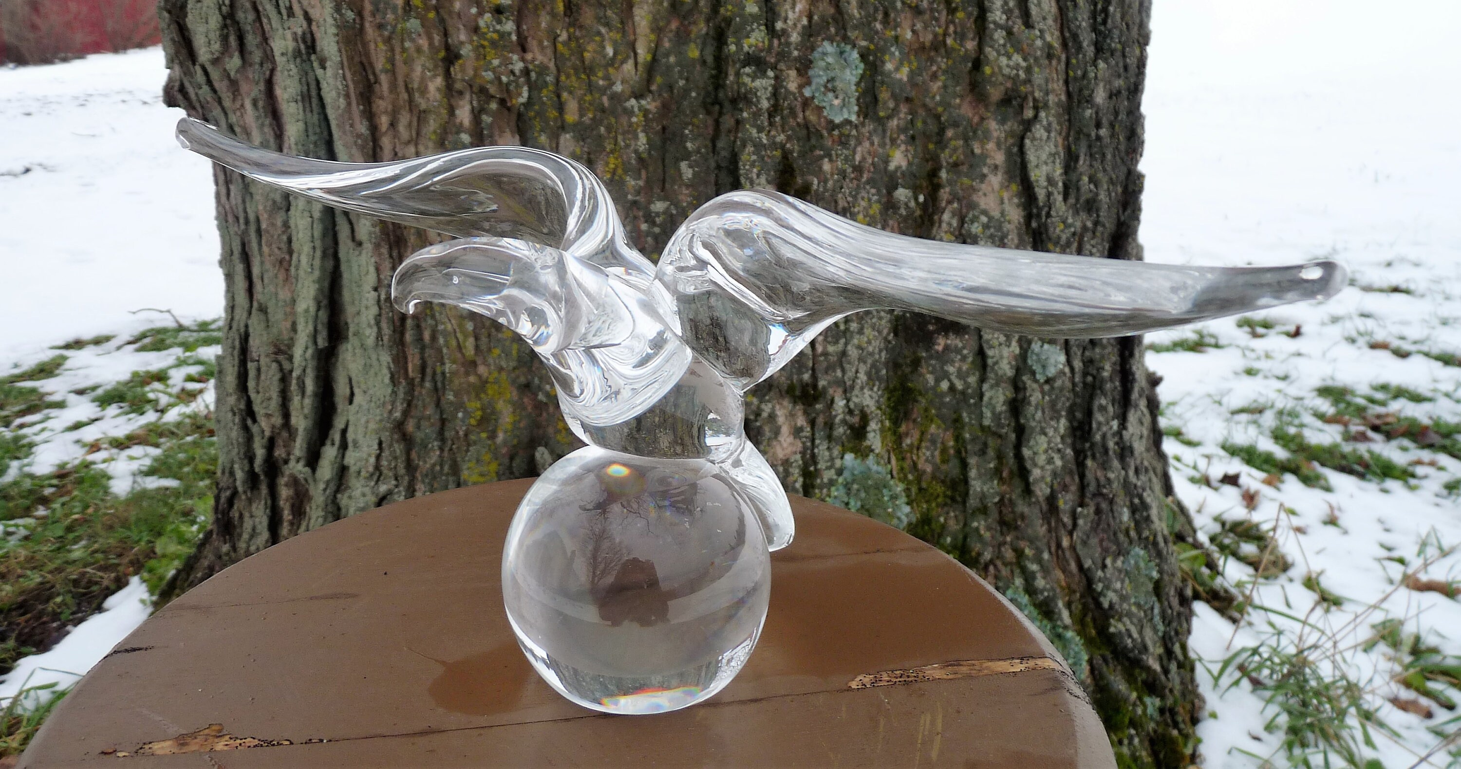 Signed Steuben - C.1964 Bird EAGLE on GLOBE Ball Art Glass