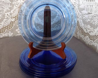 Hazel Atlas Glass Company - Lot 12 - "MODERNTONE" pattern - Cobalt Blue Depression Glass - 8" SALAD Plates