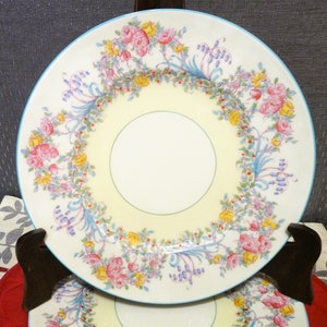Royal Worcester, England ONE or SET 4 - Dinner Plate(s) or Salad Plate(s) in the Z502-1 JUNE pattern w/ Turquoise edging & Flowers image 10