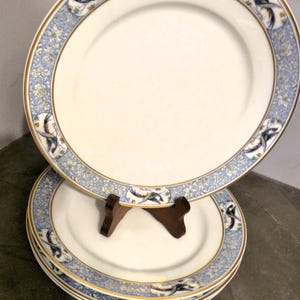 Theodore Haviland Limoges France &quot;RANI&quot; pattern SET 4 Luncheon Plates w/ Gold Trim & cartouches containing  Bird of Paradise