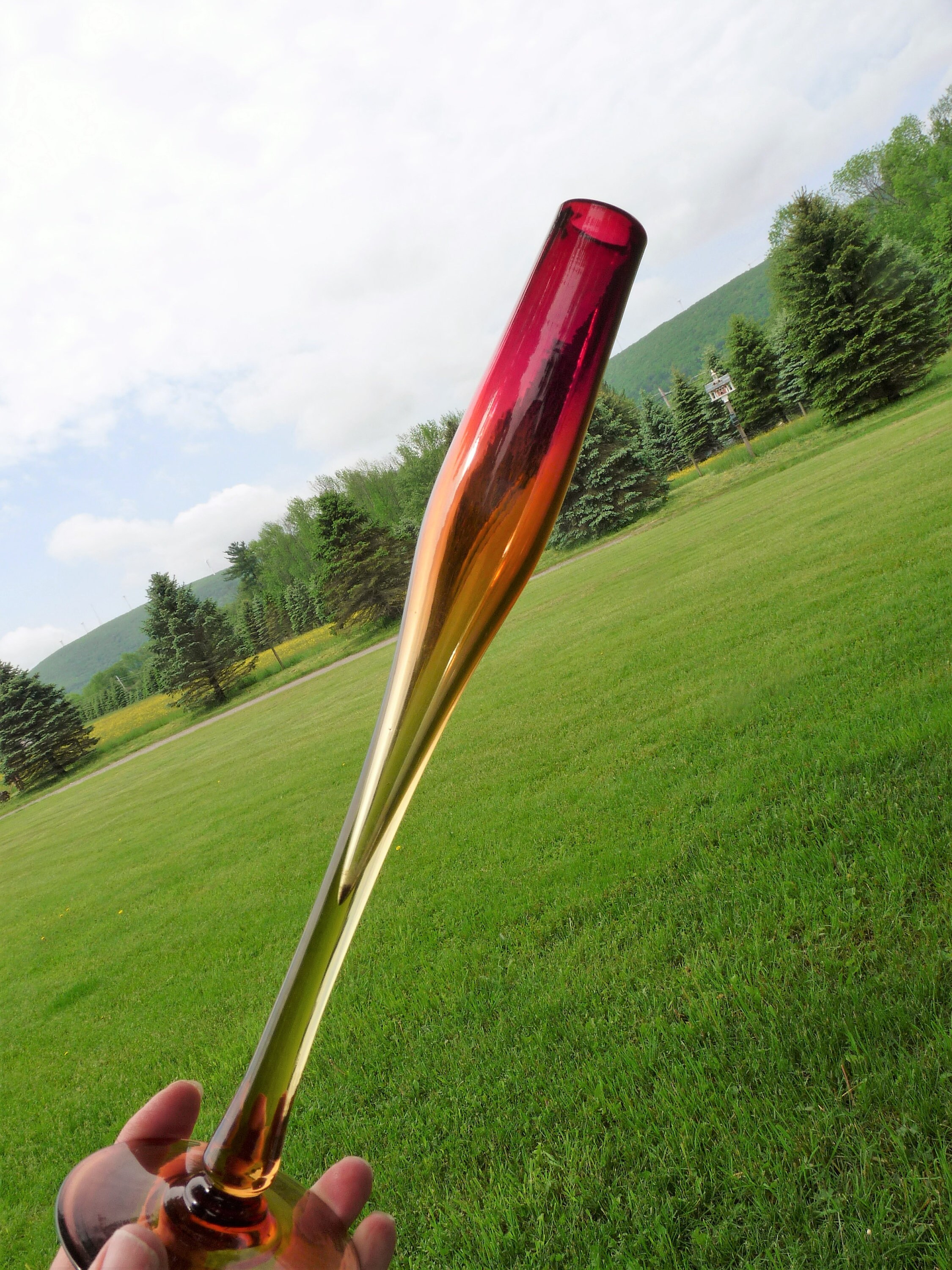 Signed Acid Etched Libbey Amberina - Exqusite & Rare C.1917 11.75" Tall Bud Vase From Deep Red To The Amber Yellow Color Base