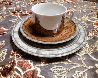 Taitu (TAITÚ), Italy - by Emilio Bergamin - Palladio pattern Trio Set OR Set 4 Soup Bowls OR Due Smoke Gray pattern Set 4 Service Plates