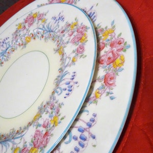 Royal Worcester, England ONE or SET 4 - Dinner Plate(s) or Salad Plate(s) in the Z502-1 JUNE pattern w/ Turquoise edging & Flowers image 2