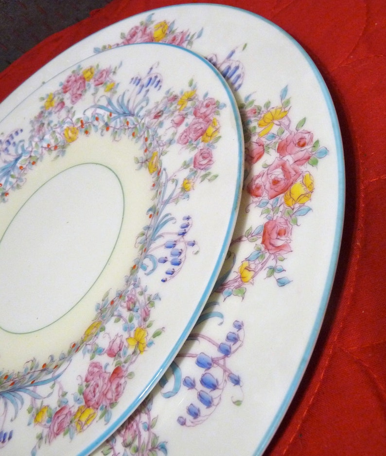Royal Worcester, England ONE or SET 4 - Dinner Plate(s) or Salad Plate(s) in the Z502-1 JUNE pattern w/ Turquoise edging & Flowers image 2