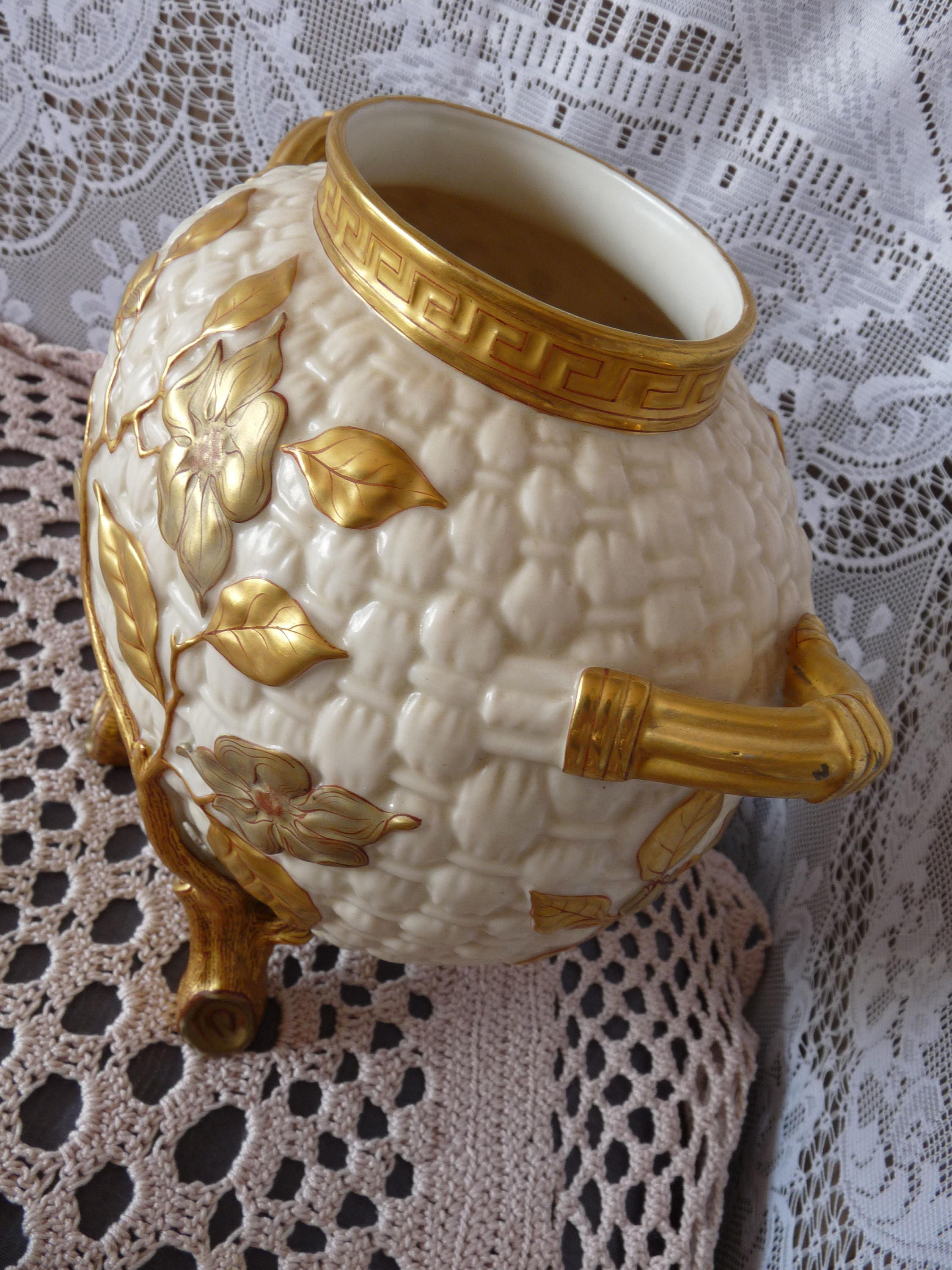 Buy Royal Worcester C. 1881 Glazed Ivory Basket Weave Porcelain 