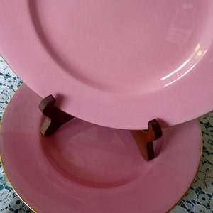 MINTON England for BIRKS Montreal, Canada - SET 4 - 8 7/8" Solid Pink - Salad / Sandwich / Luncheon Plates- Gold Trim