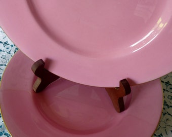 MINTON England for BIRKS Montreal, Canada - SET 4 - 8 7/8&quot; Solid Pink - Salad / Sandwich / Luncheon Plates- Gold Trim