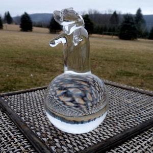 signed Steuben - circa 1974 - Bear on GLOBE Ball Art Glass Sculpture Paperweight - Model #8293 designed by David Dowler