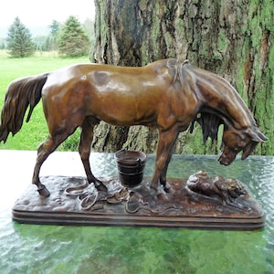 Cast Bronze Sculpture Figure of a &quot;Standing Horse with Dog&quot; after ALFRED JACQUEMART