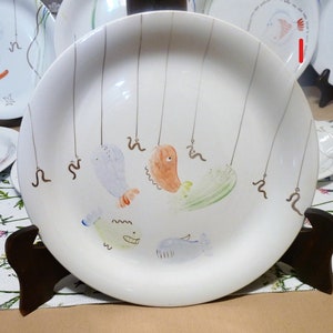 Designer Stig Lindberg for Gustavsberg, Sweden 1950's - CHOICE:  "Löja" Creamware Plates Hand-Painted w/ Fish Motifs - Assorted patterns