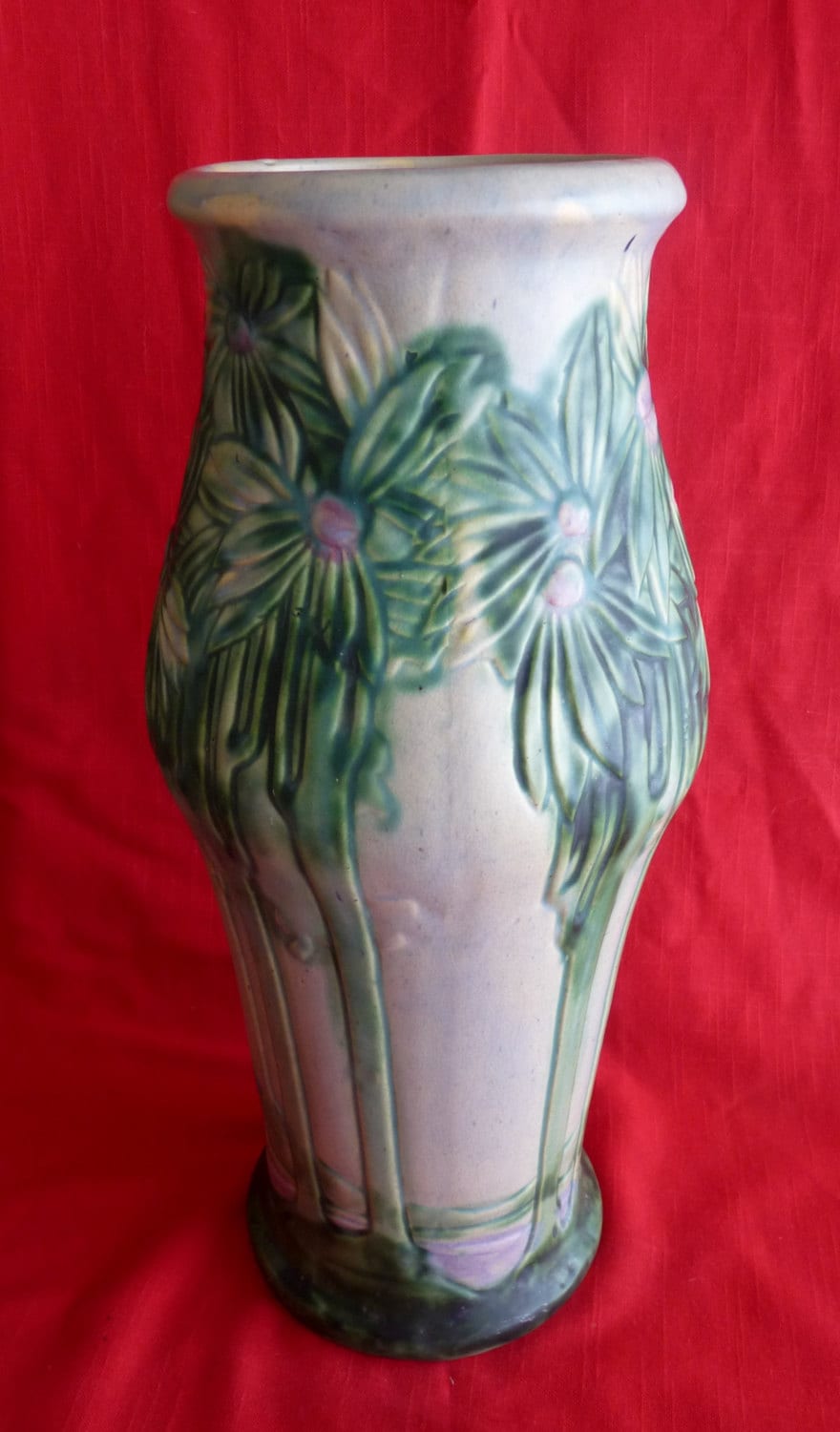 Roseville Unmarked 18" Tall Forest Vista Pattern Floor Vase with Stylized Trees & Landscape