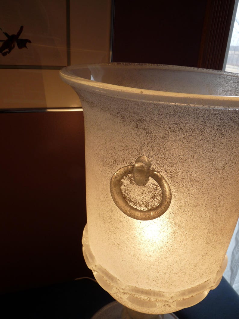 Italia, Seguso Vetri D'Arte, firmada - Par - Lámparas de mesa MURANO Campana de 58 cm de altura con cristal blanco esmerilado Corroso imagen 10