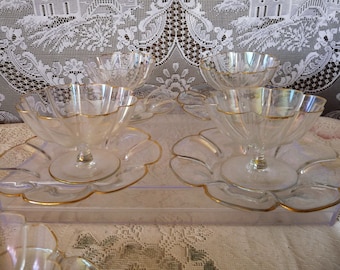 Unsigned Moser or Lobmeyr - CHOICE  Quatrefoil Tulip shaped Footed Dessert / Fruit Bowls and Underplate Saucer Set(s) OR Juice Tumbler Glass