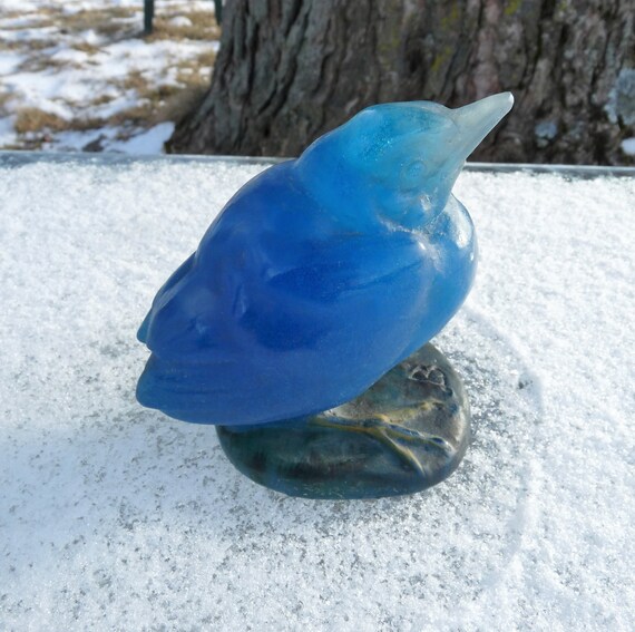 Henri Bergé (French, 1870-1937) and Almeric Walter (French, 1870-1959) Nancy Daum BLUE BIRD PAPERWEIGHT Circa 1920's