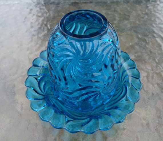 BACCARAT France - Exquisite Blue Crystal Glass Floral Swirl