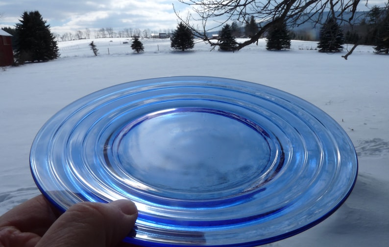 Hazel Atlas Glass Company SET 4 or SET 6-8 Luncheon Sandwich Plates Cobalt Blue Depression Glass MODERNTONE pattern