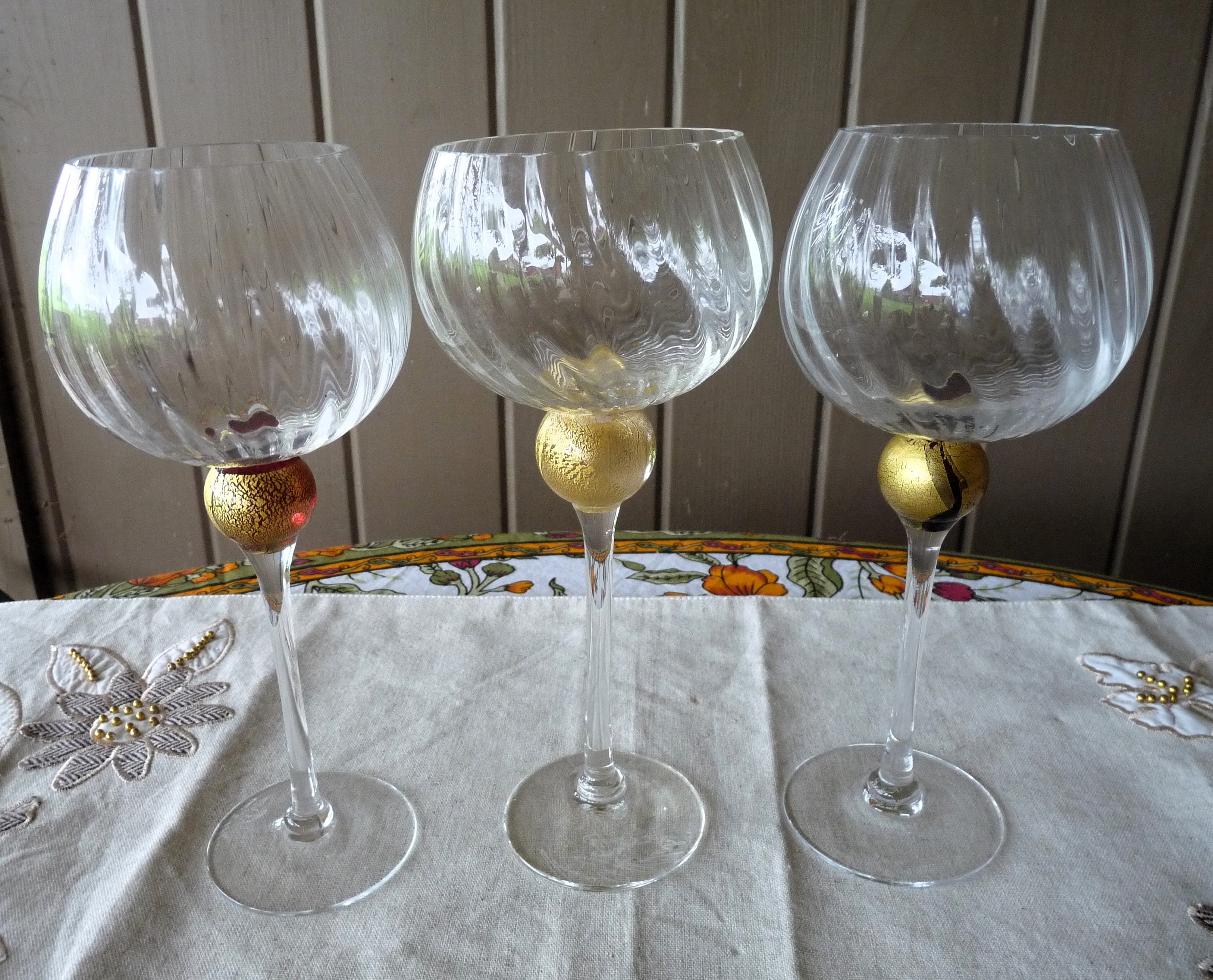 Union Street Glass "Manhattan Gold" pattern SELECT: Gold / Red / Purple SINGLE Bordeaux Wine Glass