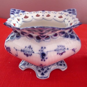 Royal Copenhagen Denmark 1965 - BLUE  FULL LACE  / Pierced Fluted Rim Open Sugar Bowl - #1112