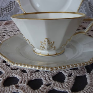 Nymphenburg Bavaria Germany (Perl) PEARL GOLD on White - One - Dodecagon shape Tea Cup and Saucer Set OR Demitasse Espresso Cup & Saucer Set