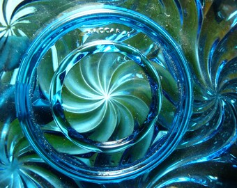 BACCARAT France - Exquisite Blue Crystal Glass Floral Swirl
