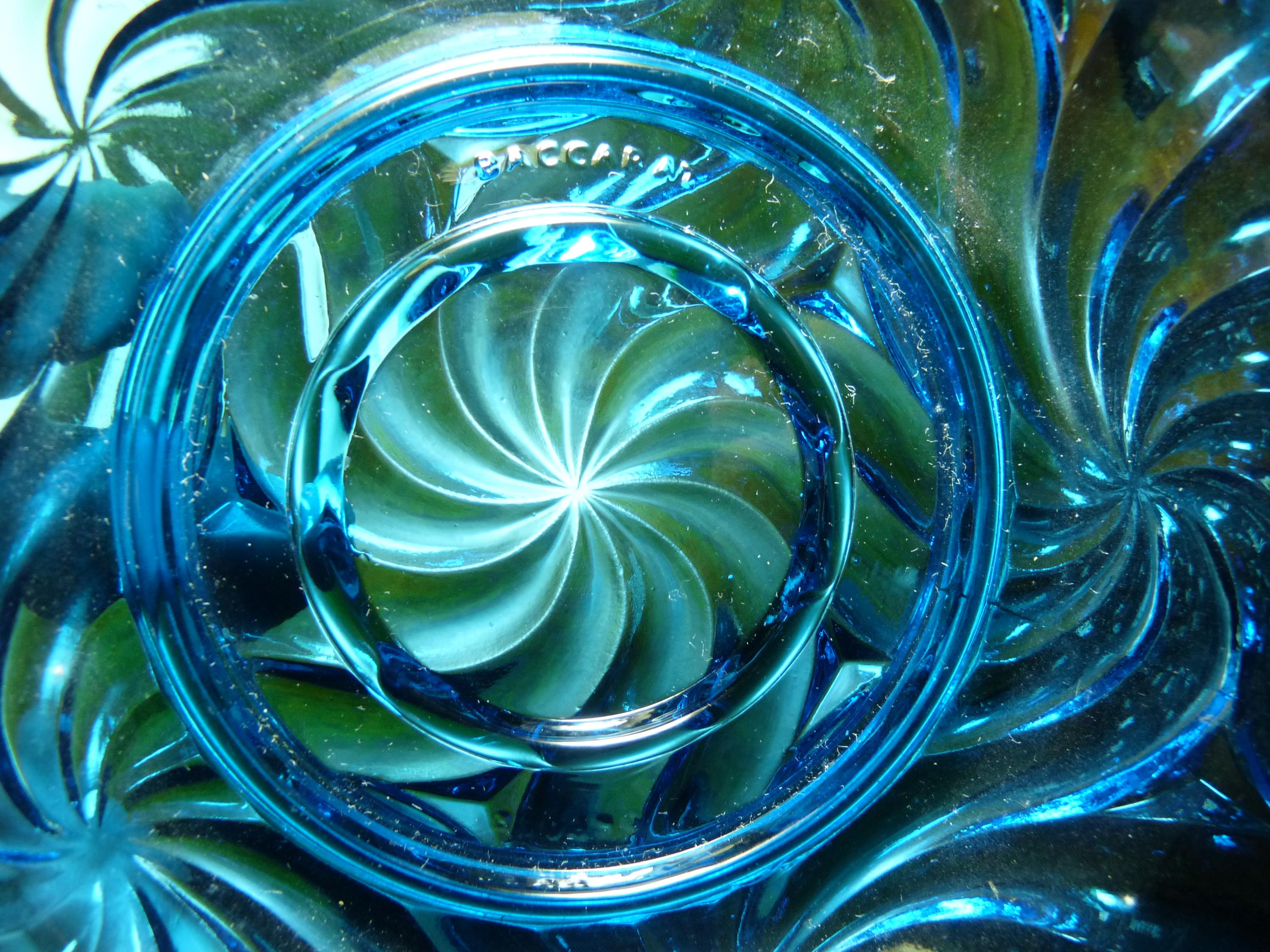 BACCARAT France - Exquisite Blue Crystal Glass Floral Swirl