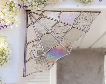 Stained Glass Spider Web Corner,Home decor, Garden decor,spider web decor, halloween decor, stained glass,garden, corners, magical, unique