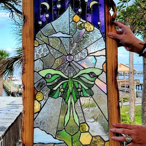 The Lunarian glass Tapestry window, luna moth, nature, plants, home decor, the sweet karma bar, stained glass window, sun catchers image 8