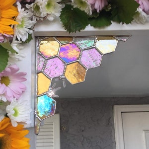 The Crystalized Honeycomb , bees, stained glass, geometric, wall decor, windows, wedding decor, nursery decor image 2