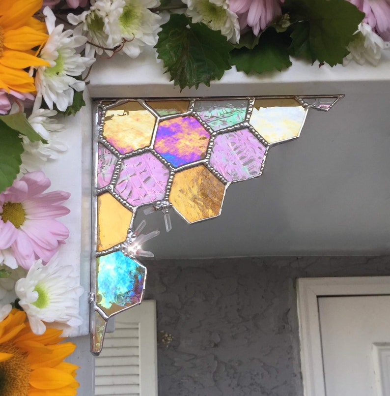 The Crystalized Honeycomb , bees, stained glass, geometric, wall decor, windows, wedding decor, nursery decor image 2