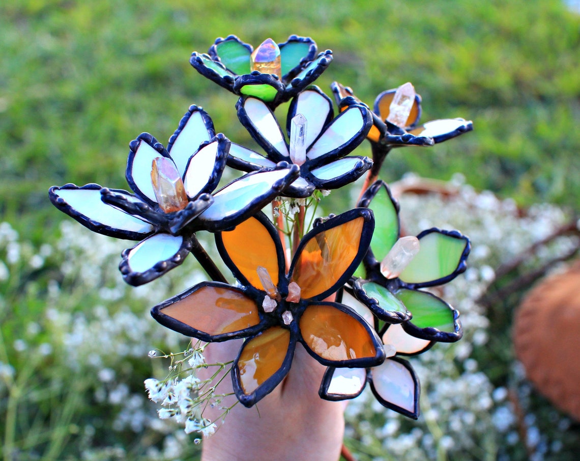 5 Wild Flower Bouquet Stained glass flowers crystal Etsy