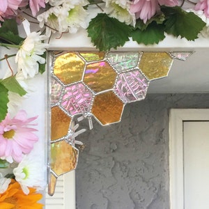 The Crystalized Honeycomb , bees, stained glass, geometric, wall decor, windows, wedding decor, nursery decor image 1